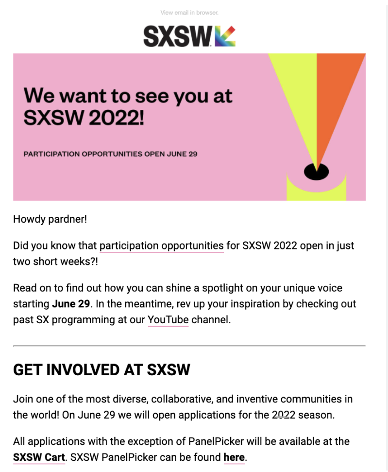 SXSW - Membership renewal email example